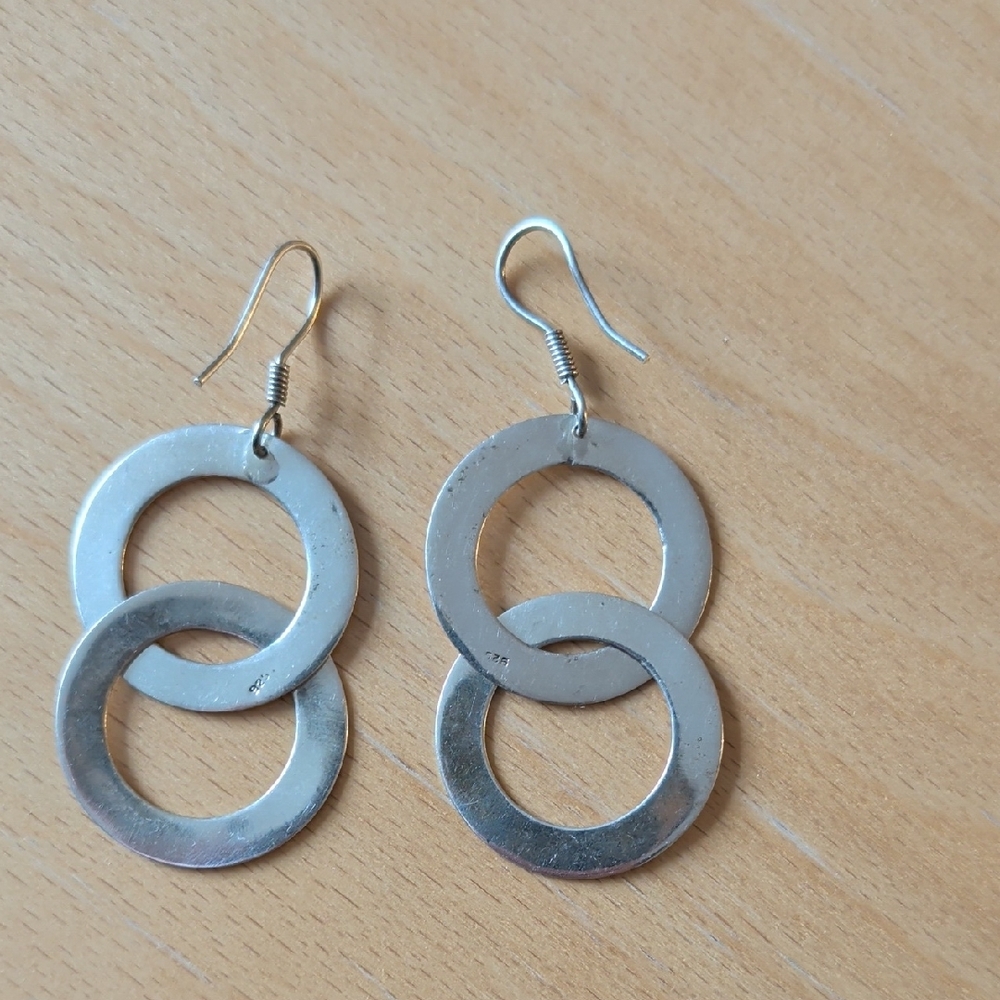 Vintage Sterling Silver Double Circle Earrings - Picture 5 of 7